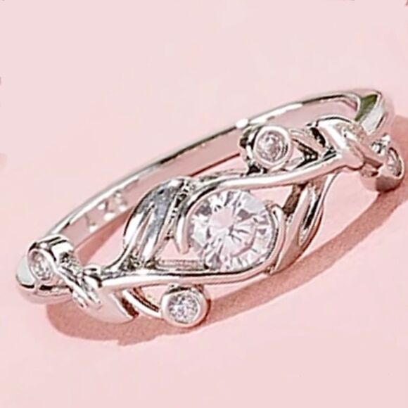 Charmed Aroma Jewelry - Sterling Silver Round CZ Floral Ring Size 7
